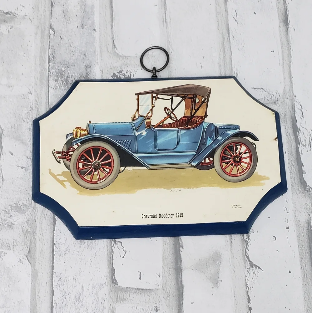 Vtg.Chevrolet Roadster 1913 Wood Mounted Print By FREDERICK ELMIGER - Picture 4 of 9